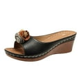 thumbnail image 1 of Modisza Flower Leather Wedges Sandals for Women Open Toe Low Wedges Slides Summer Outdoor Walking Dress Sandal Shoes Black Size 6, 1 of 5
