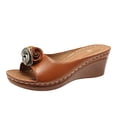thumbnail image 1 of Modisza Flower Leather Wedges Sandals for Women Open Toe Low Wedges Slides Summer Outdoor Walking Dress Sandal Shoes Brown Size 9.5, 1 of 6