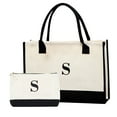thumbnail image 1 of Modisza Gift Basket Monogram Initial Canvas Tote Bag for Mom Teacher Friend Top Handle Purse Handbag, 1 of 5
