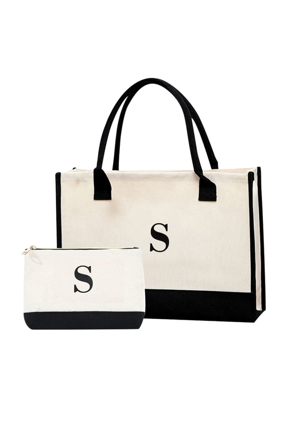 Gift Basket Monogram Initial Canvas Tote Bag for Mom Teacher Friend Top Handle Purse Handbag