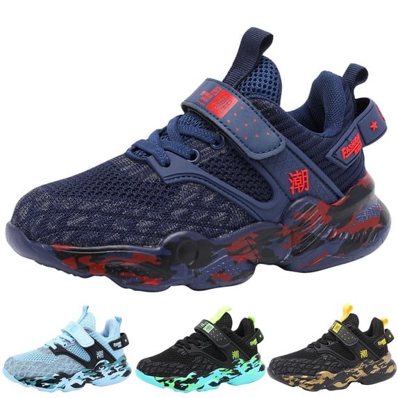 Modisza Kids Mesh Running Sneakers with Arch Support Boys Lightweight Walking Shoes Hook and Loops School Sports Sneaker Blue 12 Little Kid