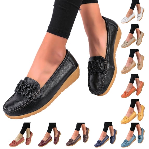 Modisza Leather Loafers for Women Slip on Bow Shoes Comfortable Walking Dressy Ladies Retro Work Driving Loafer Beige Size 7