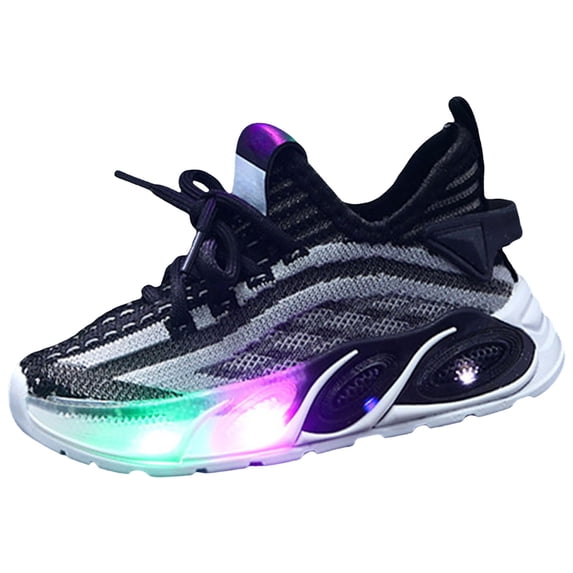 Modisza Light Up Running Shoes for Girls and Boys Strappy Mesh Breathable Sports Sneaker Kids Lightweight Walking Shoe Black Size 9