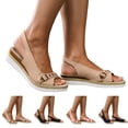 thumbnail image 1 of Modisza Low Wedge Sandals for Women Slingback Comfortable Walking Slip on Summer Shoes with Arch Support Outdoor Casual Sandal size 6 Beige, 1 of 7