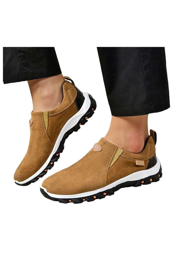 Men's Canvas Slip on Orthopedic Sneakers Arch Support Suede Walking Sport Shoes Plantar Fasciitis Outdoor Driving Shoe Brown 9