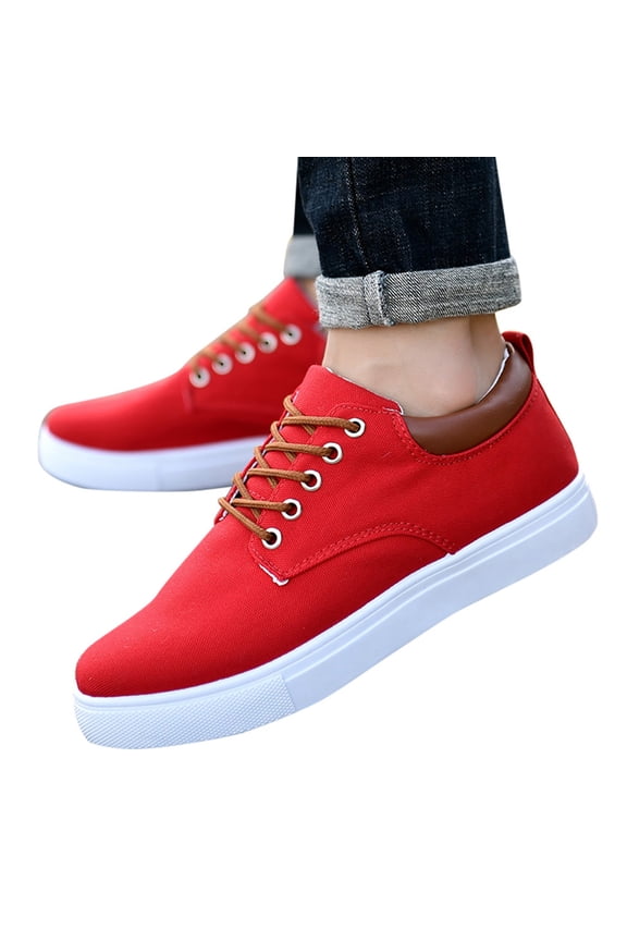 Men's Casual Sneakers Canvas Comfortable Walking Flat Shoes Outdoor Travel Work Sneaker with Strappy Everyday Footwear Red 10.5