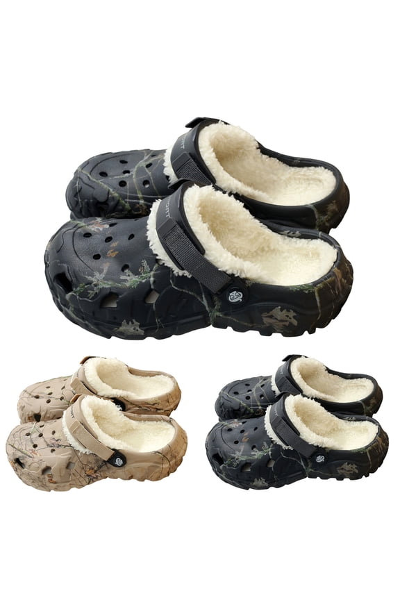 Men's Fleece Lined Clogs Winter Fuzzy Slippers Wide Width Slip on Mules Cushion Footbed House Slide Garden Shoes Black 9