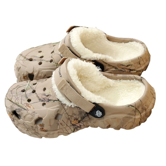 Modisza Men's Fleece Lined Clogs Winter Fuzzy Slippers Wide Width Slip on Mules Cushion Footbed House Slide Garden Shoes Khaki 8.5