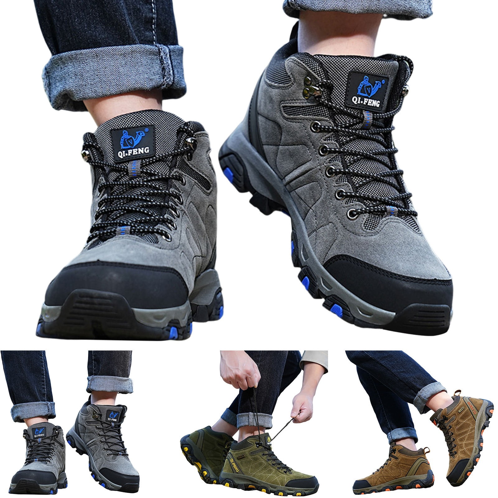 Modisza Men's Hiking Shoes Water Proof Daily Walking Ankle Boots Round Toe Lace Up Trekking Climbing Outdoor Sport Sneakers Size 7 Green