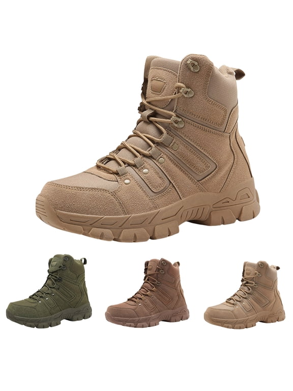 Men's Mid Hiking Boots Outdoor Walking High Top Sneakers Lace Up Non Slip Ankle Boot Water Proof Camping Shoes Beige Size 9.5