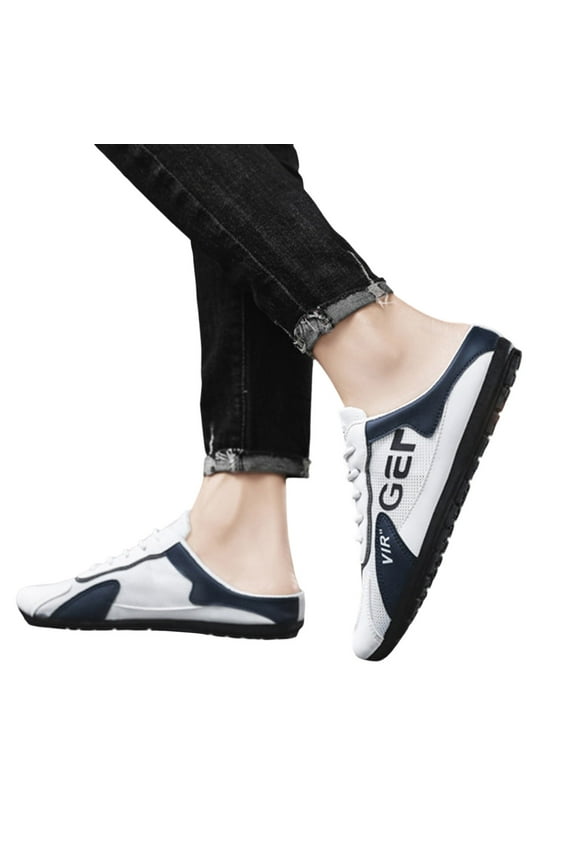 Men's Slip on Mule Sneakers Backless Breathable Non Slip Flat Shoes Closed Toe Work Travel Slides Outdoor Sandals White 8