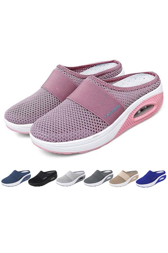 Men's Walking Mesh Mules with Arch Support Casual Breathable Falt Shoes Summer Workout Lightweight Non Slip Slides Blue 7.5