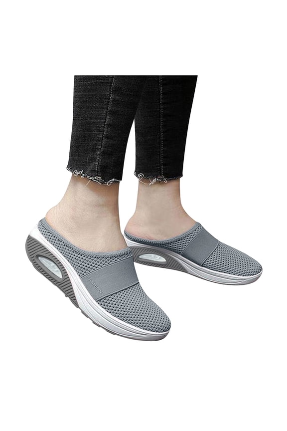 Men's Walking Mesh Mules with Arch Support Casual Breathable Falt Shoes Summer Workout Lightweight Non Slip Slides Gray 8.5