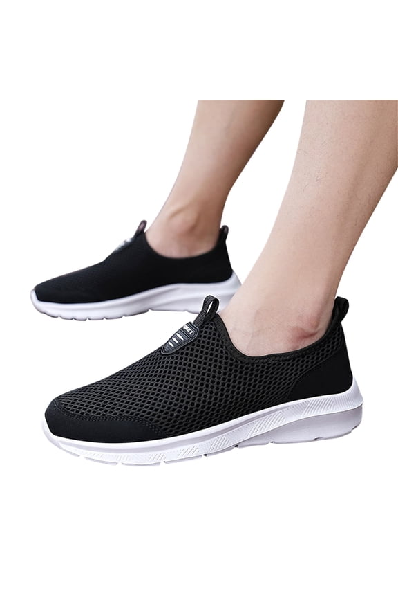 Men's Walking Shoes with Arch Support Mesh Breathable Running Sneakers Memory Foam Lightweight Slip on Casual Shoe White Size 9.5