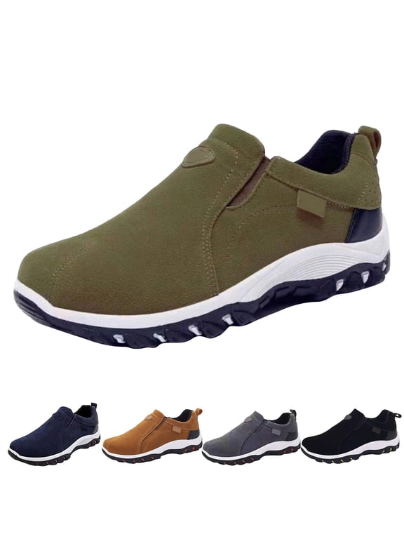 Men's Women's Slip on Hiking Shoes Athletic Trekking Walking Loafers Memory Foam Running Sneakers with Arch Support Black 7