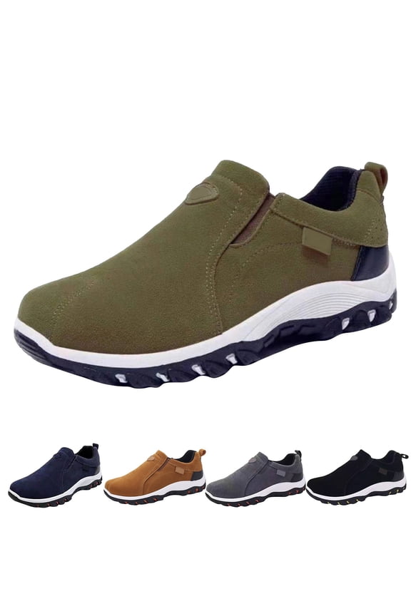 Men's Women's Slip on Hiking Shoes Athletic Trekking Walking Loafers Memory Foam Running Sneakers with Arch Support Black 7