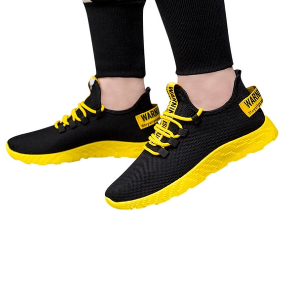 Modisza Mens Breathable Running Shoes Lace Up Athletic Tennis Sneakers Lightweight Walking Hiking Shoe with Arch Support Yellow Size 9
