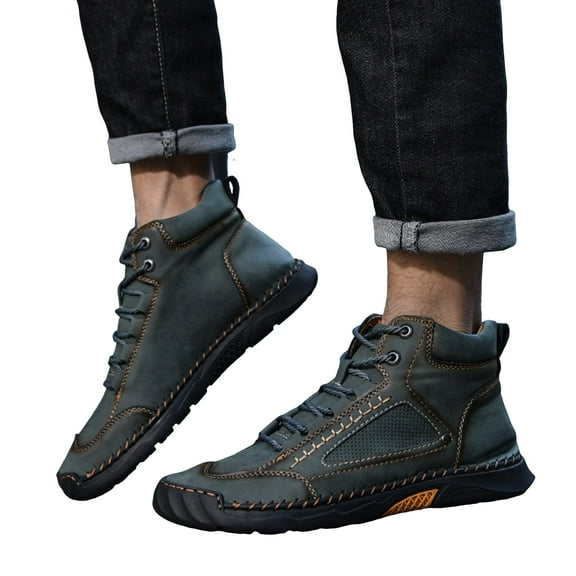Modisza Mens Casual Leather Shoes Lace up Ankle Chukka Boots Slip on Loafers Mid top Sneakers Walking Driving Booties