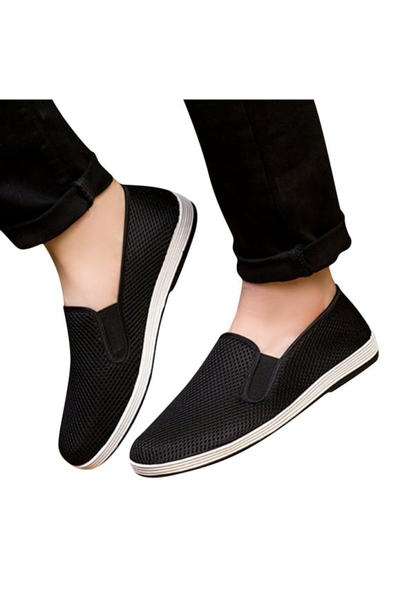 Mens Slip on Loafers Summer Casual Breathable Mesh Flat Shoes 2026 Lightweight Walking Sneakers Sandals for Work Black 8
