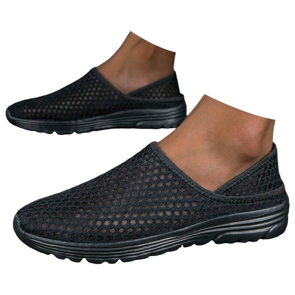 Modisza Mens Slip on Walking Shoes Breathable Mesh Flats Sneakers Lightweight Arch Support Running Tennis Shoes Black 11