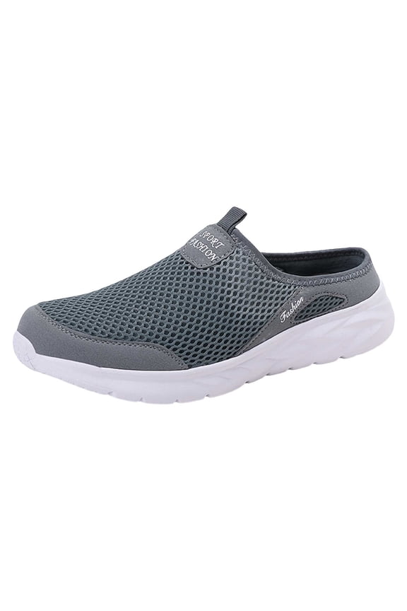Mens Walking Mules Shoes Slip on Mesh Flat Slide Sandals Wide Width Memory Foam Closed Toe Slippers for Outdoor Size 10 Grey