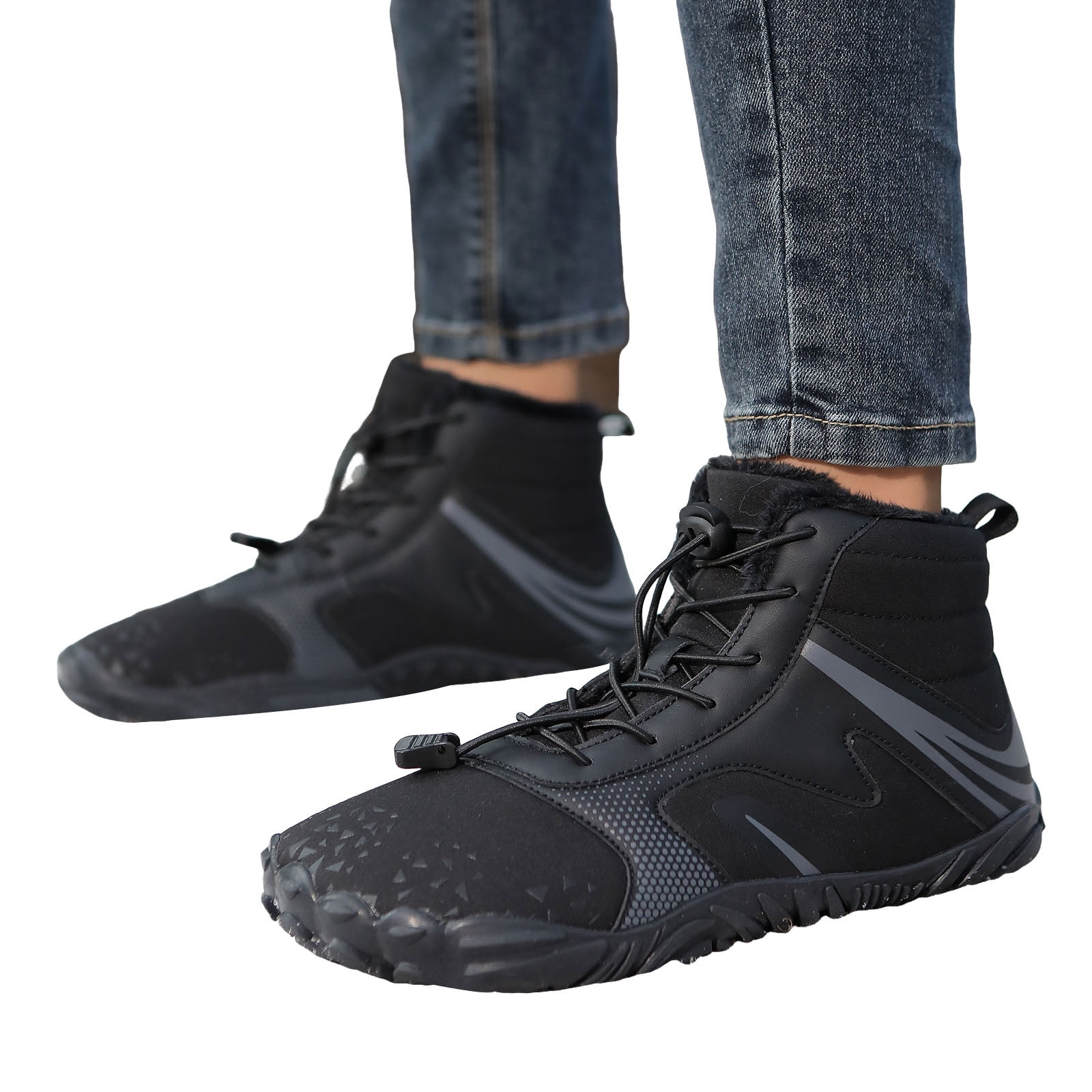 Modisza Mens Womens Barefoot Snow Boots Minimalist Zero Drop Winter Shoes Fleece Lined Ankle Sneakers for Hiking Walking Outdoor