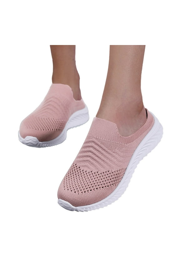 Mules for Women Breathable Walking Slide Shoes Lightweight Comfortable Slip on Sneakers Outdoor Memory Foam Flat Sandals Pink 6.5