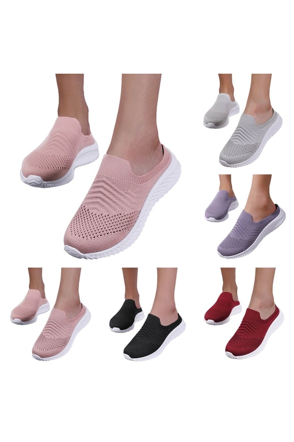 Mules for Women Breathable Walking Slide Shoes Lightweight Comfortable Slip on Sneakers Outdoor Memory Foam Flat Sandals Red 6.5