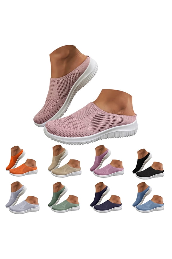 Mules for Women Summer Breathable Mesh Slip on Sneakers Open Back Arch Support Indoor Outdoor Flat Shoes Beige 9.5