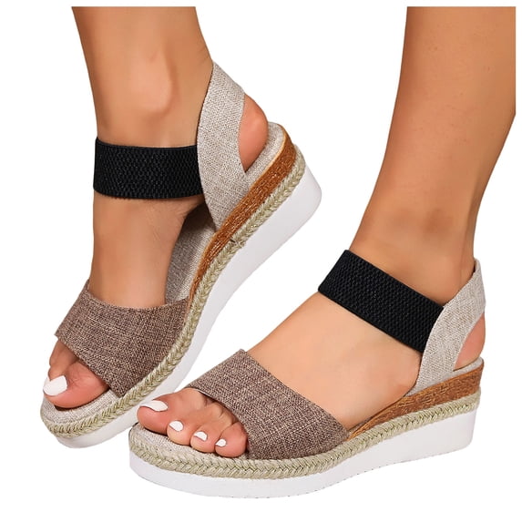Modisza Open Toe Espadrilles Wedge Sandals for Women Slingback Dressy Platform Sandal Slip on Ankle Strap Wedges Shoes size 7 Brown