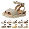 thumbnail image 1 of Modisza Open Toe Platform Wedge Sandals Buckles Ankle Strap Dressy Shoes Espadrilles Flatform Arch Support Walking Slides Beige 6, 1 of 6