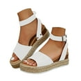 thumbnail image 1 of Modisza Open Toe Platform Wedge Sandals Buckles Ankle Strap Dressy Shoes Espadrilles Flatform Arch Support Walking Slides White 6.5, 1 of 6