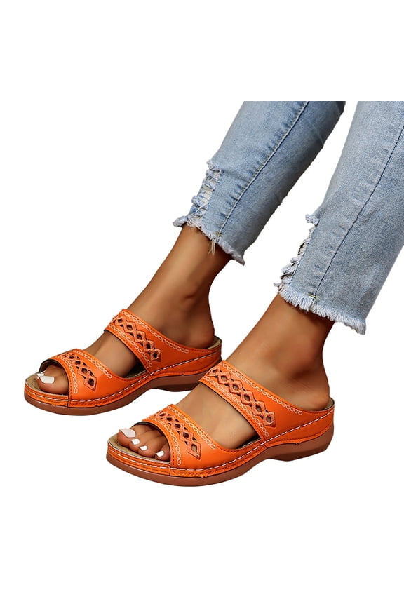 Orthopedic Wedge Sandals for Women Arch Support Platform Open Toe Slip on Summer Casual Dressy Beach Walking Slippers Orange 6.5