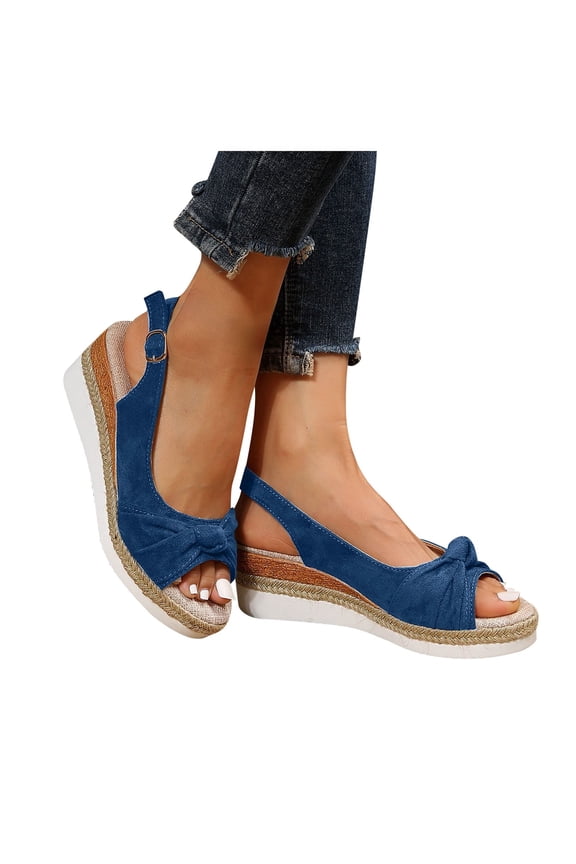 Orthopedic Wedge Sandals for Women Espadrilles Open Toe Ankle Strap Vacation Outdoor Sandal Shoes Platform Slip on Slides Blue 8.5