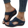 thumbnail image 1 of Modisza Orthopedic Wedge Sandals for Women Summer Casual Floral Platform Open Toe Slides Wide Width Comfortable Beach Slippers Blue 9, 1 of 6