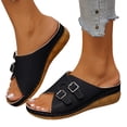 thumbnail image 1 of Modisza Orthopedic Wedge Sandals for Women Wide Width Open Toe Platform Wedges Slip on Comfortable Beach Walking Slippers size 6 Black, 1 of 7