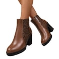 thumbnail image 1 of Modisza Platform Leather Ankle Boots for Women Back Zip Non Slip High Block Heel Booties Ladies Party Work Dressy Boot Brown 9, 1 of 8