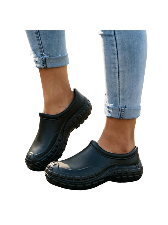 Platform Nurses Clogs for Women Non Slip Water Proof Kitchen Shoes Wide Width Comfortable Rubber Sole Garden Work Clog Size 9 Black