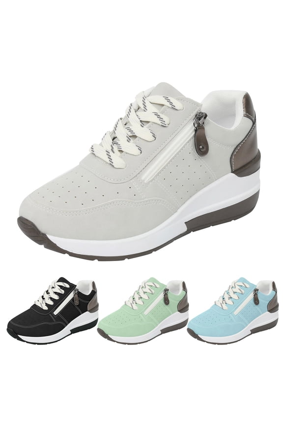 Platform Sneakers for Women Comfortable Walking Shoes Strappy Casual Running Sports Zipper Sneakers for College Black 10.5