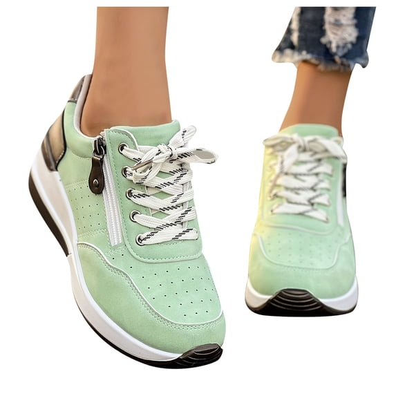 Modisza Platform Sneakers for Women Comfortable Walking Shoes Strappy Casual Running Sports Zipper Sneakers for College Light Green 9.5