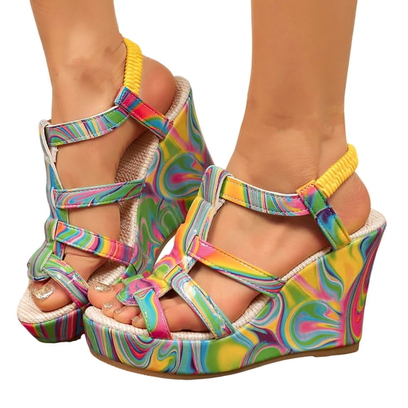 Modisza Platform Wedge Sandals Open Toe Slingback Dress Shoes High Wedges Party Slides Colorful Summer Vacation Sandal Pink size 6.5