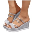 thumbnail image 1 of Modisza Platform Wedges Slides for Women Sparkly Dressy Wedding Shoes Ladies Casual Summer Slip on Wedge Heel Sandals Size 8.5 Silver, 1 of 7