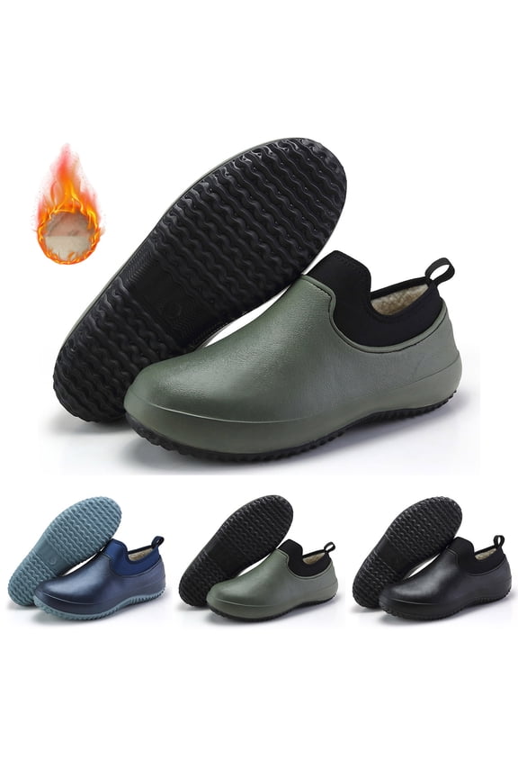 Plush Water Proof Chef Shoes for Women Men Slip on Winter Work Rubber Shoe Comfortable Warm Kitchen Clogs Black Size 7