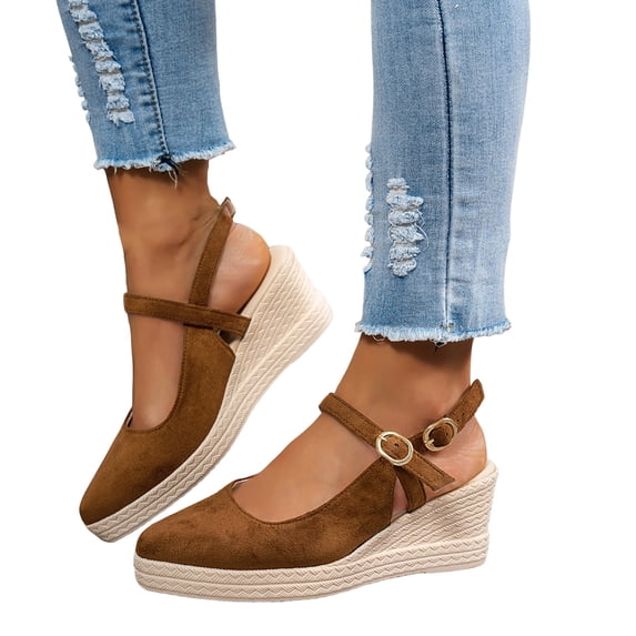 Modisza Pointed Closed Toe Wedge Sandals for Women Casual Slingback Suede Espadrilles Slip on Walking Shoes for Ladies Work size 8 Brown