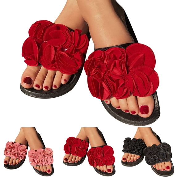Modisza Slide Sandals for Women Dressy Summer Flower Slip on Arch Support Shoes Non Slip Indoor Outdoor Platform Beach Slippers Black 6.5