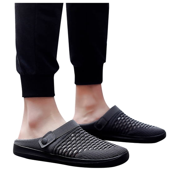 Modisza Slides for Men Closed Toe Quick Drying Garden Shoes Breathable Mesh Clog Beach Sports Flat Sandals with Arch Support Size 8.5 Grey