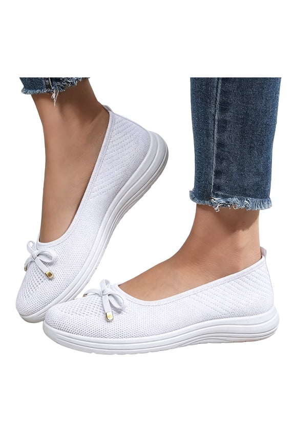 Slip on Falt Shoes for Women Memory Foam Mesh Casual Shoe Summer Breathable Walking Loafers for Daily Wear Size 6.5 White