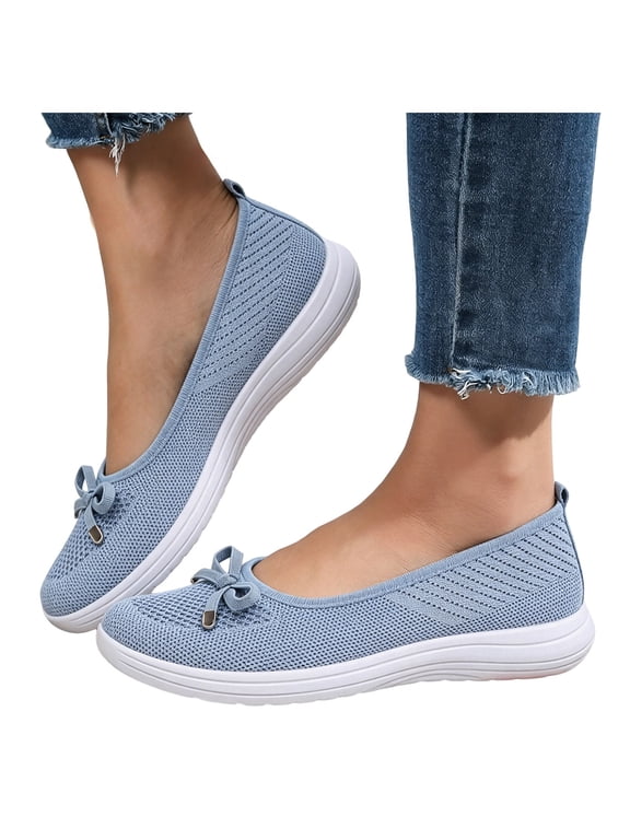 Slip on Falt Shoes for Women Memory Foam Mesh Casual Shoe Summer Breathable Walking Loafers for Daily Wear Size 7 Blue