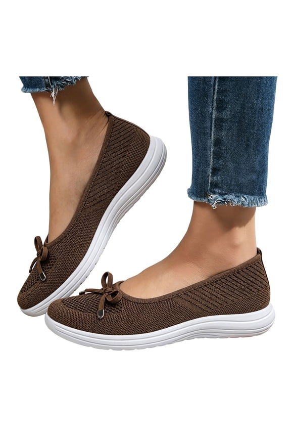 Slip on Falt Shoes for Women Memory Foam Mesh Casual Shoe Summer Breathable Walking Loafers for Daily Wear Size 8.5 Brown