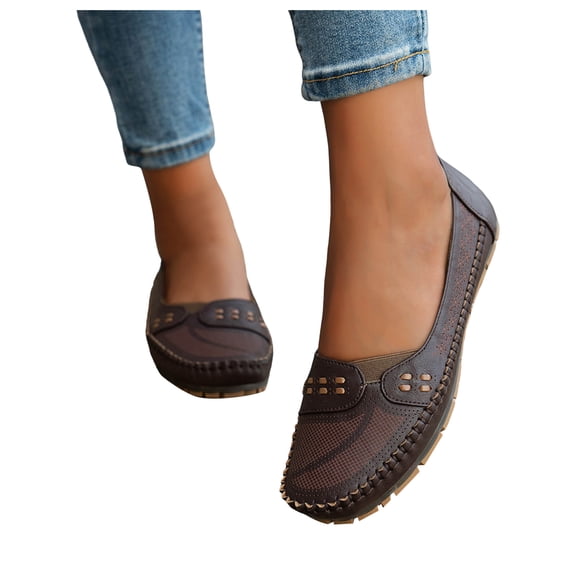 Modisza Slip on Flats Shoes for Women Square Toe Leather Casual Loafers Breathable Dressy Work Walking Driving Shoes Coffee 7.5